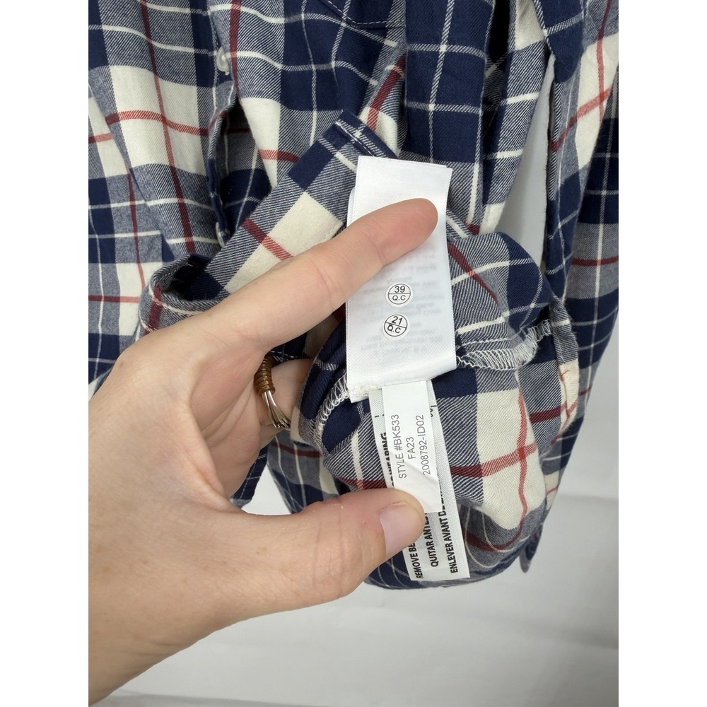 J. Crew‎ Factory Button Front Plaid Flannel Shirt Women L Blue Western Preppy - Picture 7 of 9
